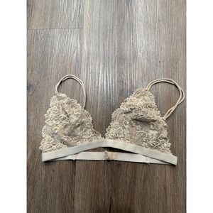 Nollie Womens Floral Lace Triangle Bralette Beige Tan Size L Adjustable Straps